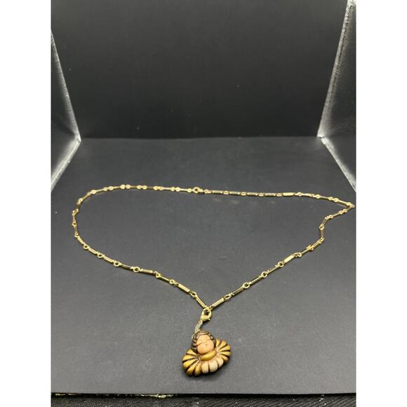 Thun Singing Angel Christmas Ornament Ceramic Gold Italy Wings Flying w/Necklace - Picture 5 of 12